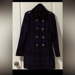 Guess Black Plaid Pleated Coat